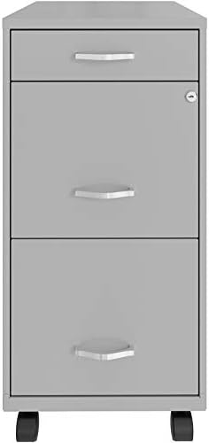 3 Drawer Metal Mobile File Cabinet with Lock, Letter Size, Silver F52668