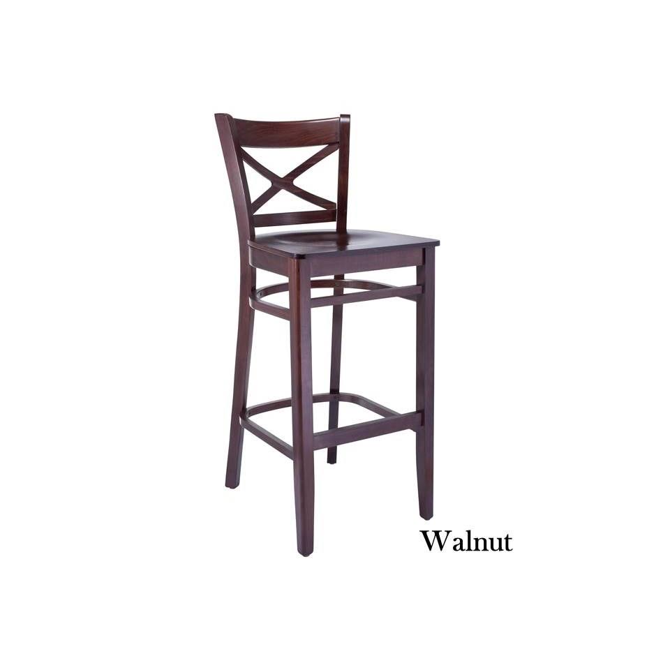 Walnut Cross Back Bar Stool with Wood Seat T890773