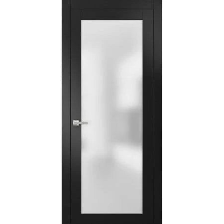 Frosted Glass French Door 24 x 80 Inches with Handle Black Matte W5284