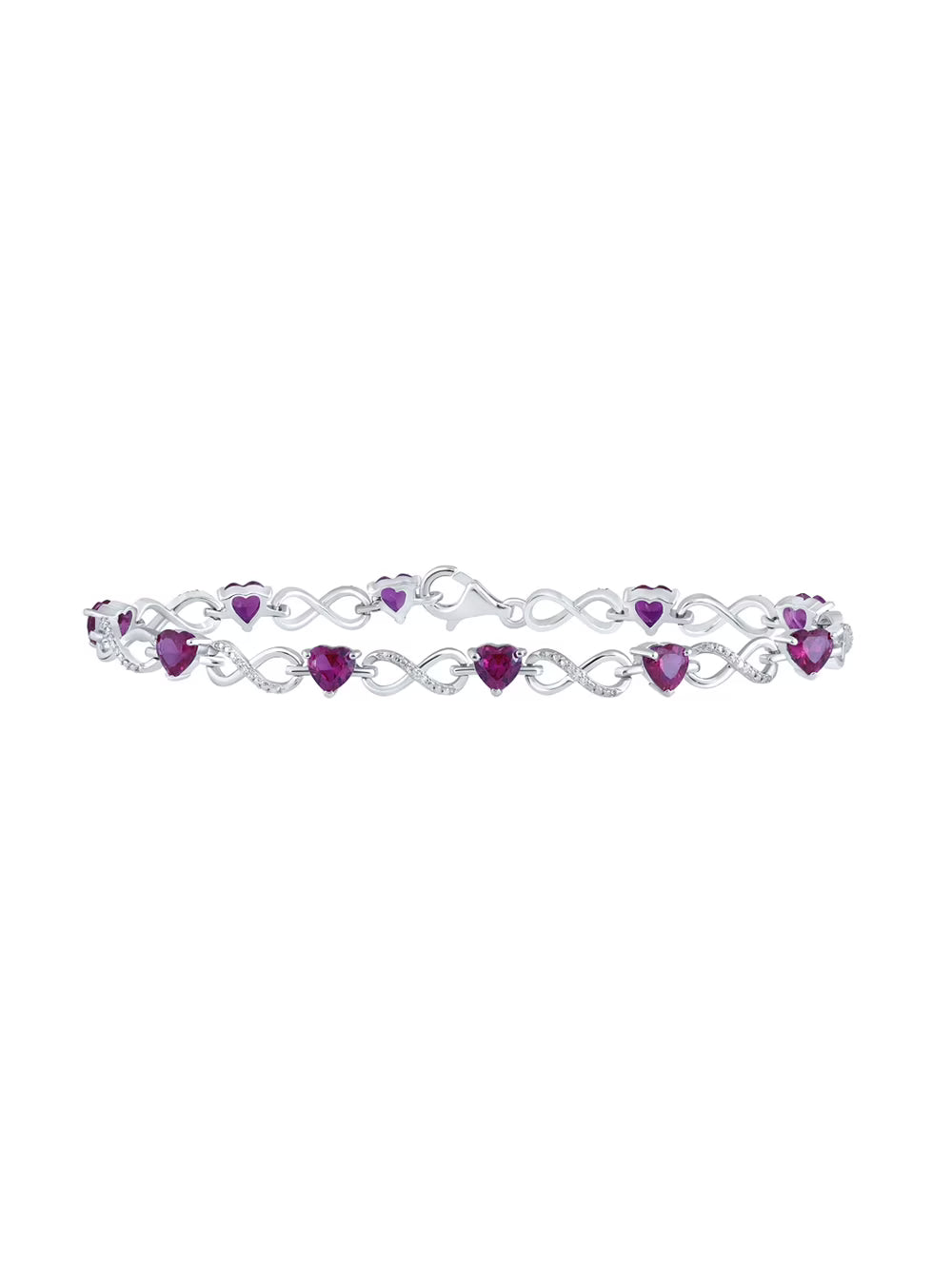 Sterling Silver Heart Lab-Created Ruby Diamond Infinity Bracelet 7 Cttw Q803
