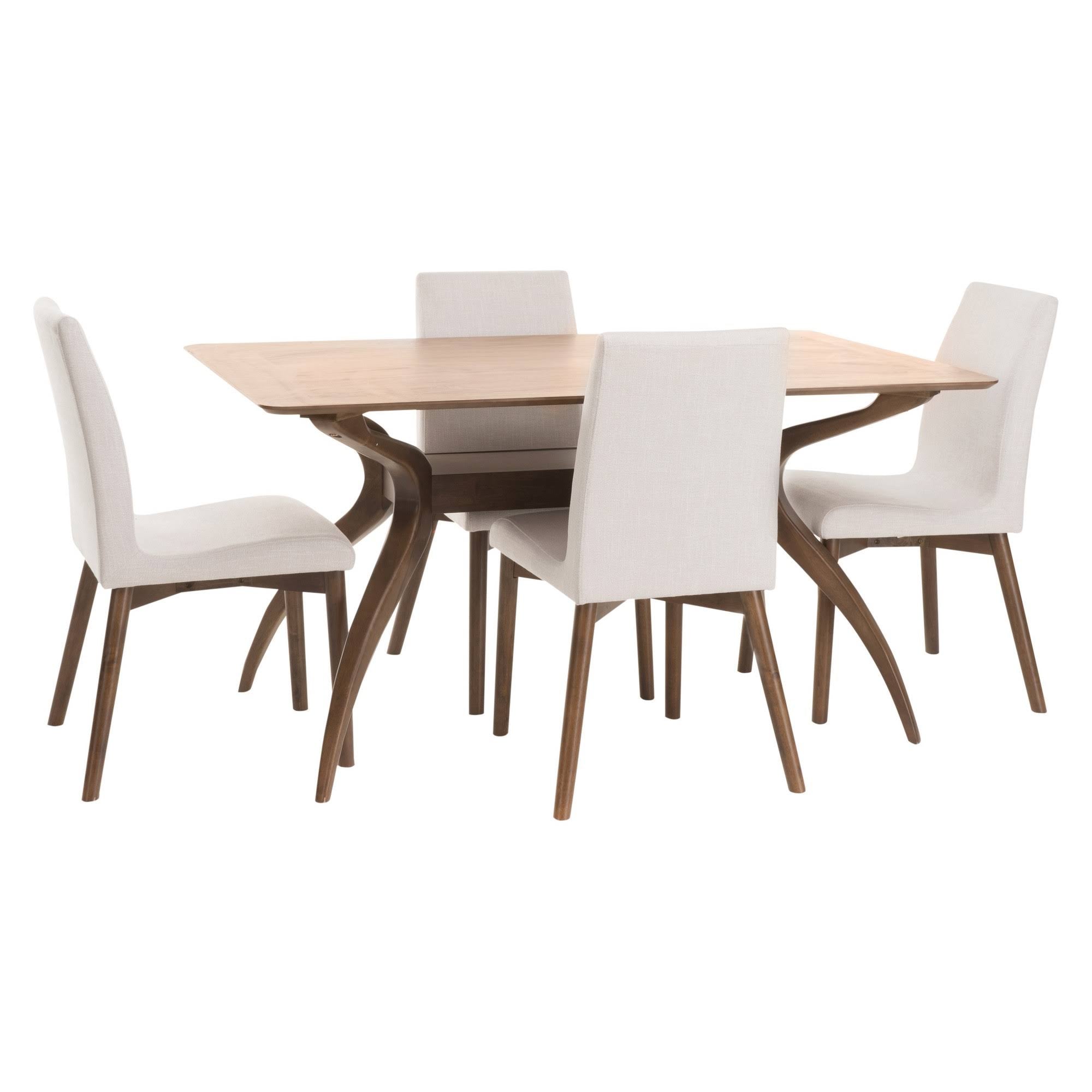 5 Piece Dining Set Natural Walnut Light Beige T4981