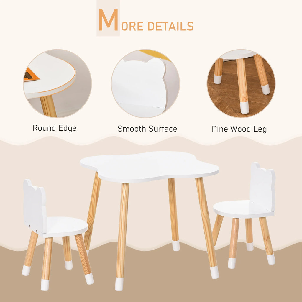 White Wooden Kids Table and 2 Chairs Set E994967