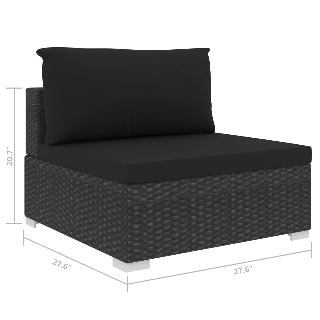 Poly Rattan Black Sectional Middle Seat with Cushions L472
