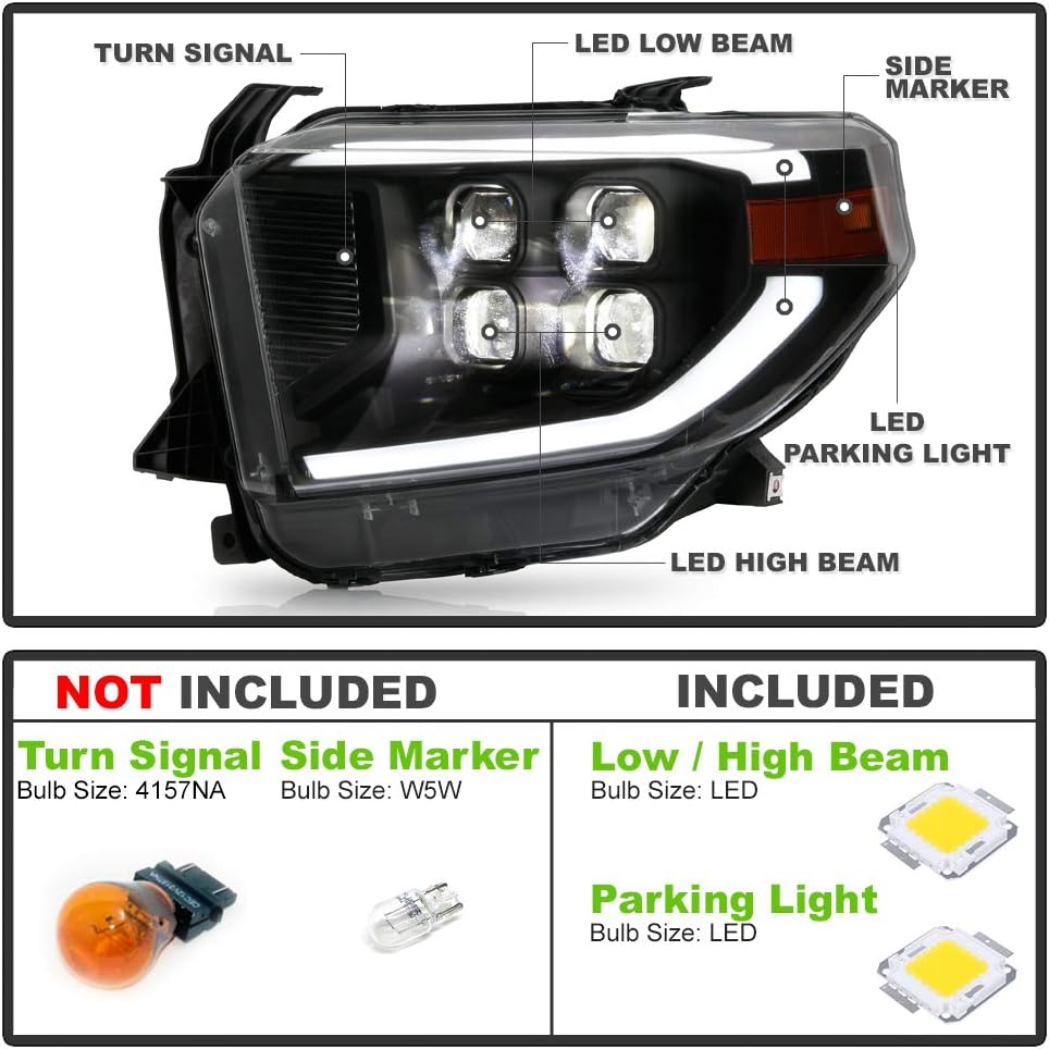 Black LED Quad Projector Headlights for 2014-2017 Toyota Tundra SR SR5 D71101