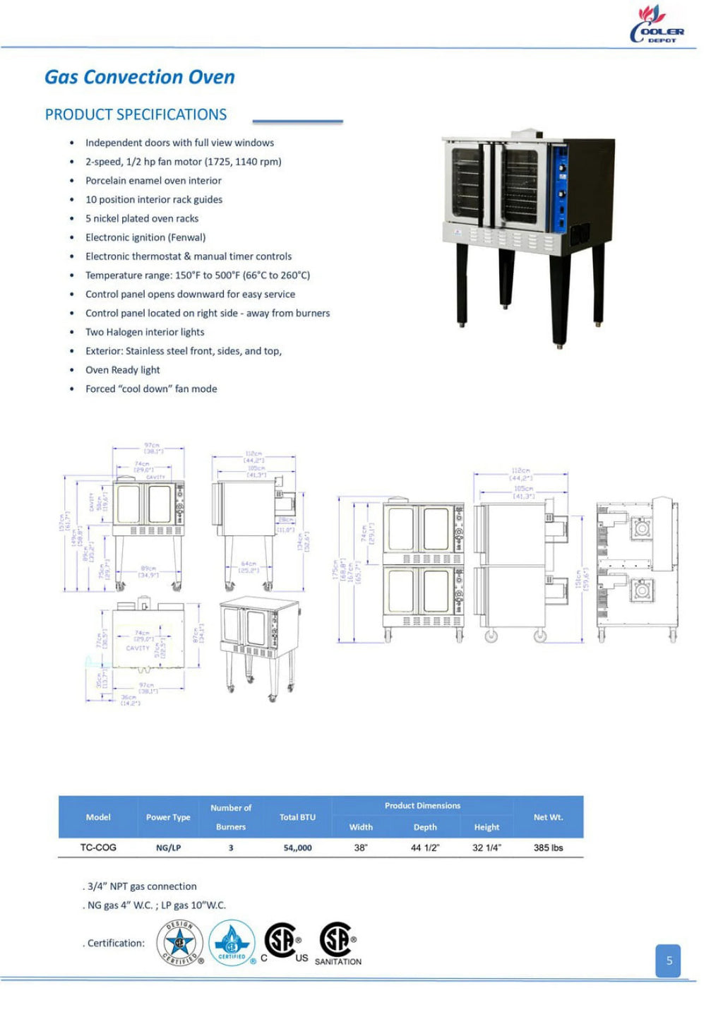 Single Deck Natural Gas or Propane Convection Oven H814312