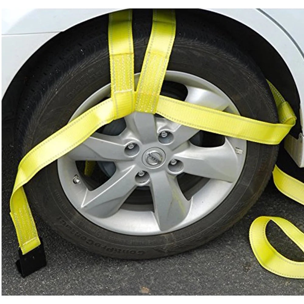 2 Pcs Car Tow Strap Dolly Basket with Flat Hooks 17"-21" Wheel Straps Auto Tire Dolly Wheel Net M53851