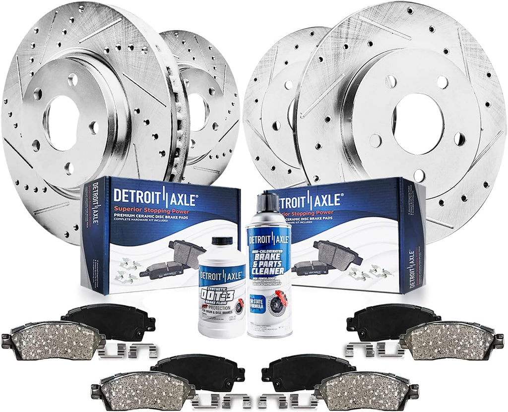 Front and Rear Drilled & Slotted Rotors Brake Pads 10pc Set V6504