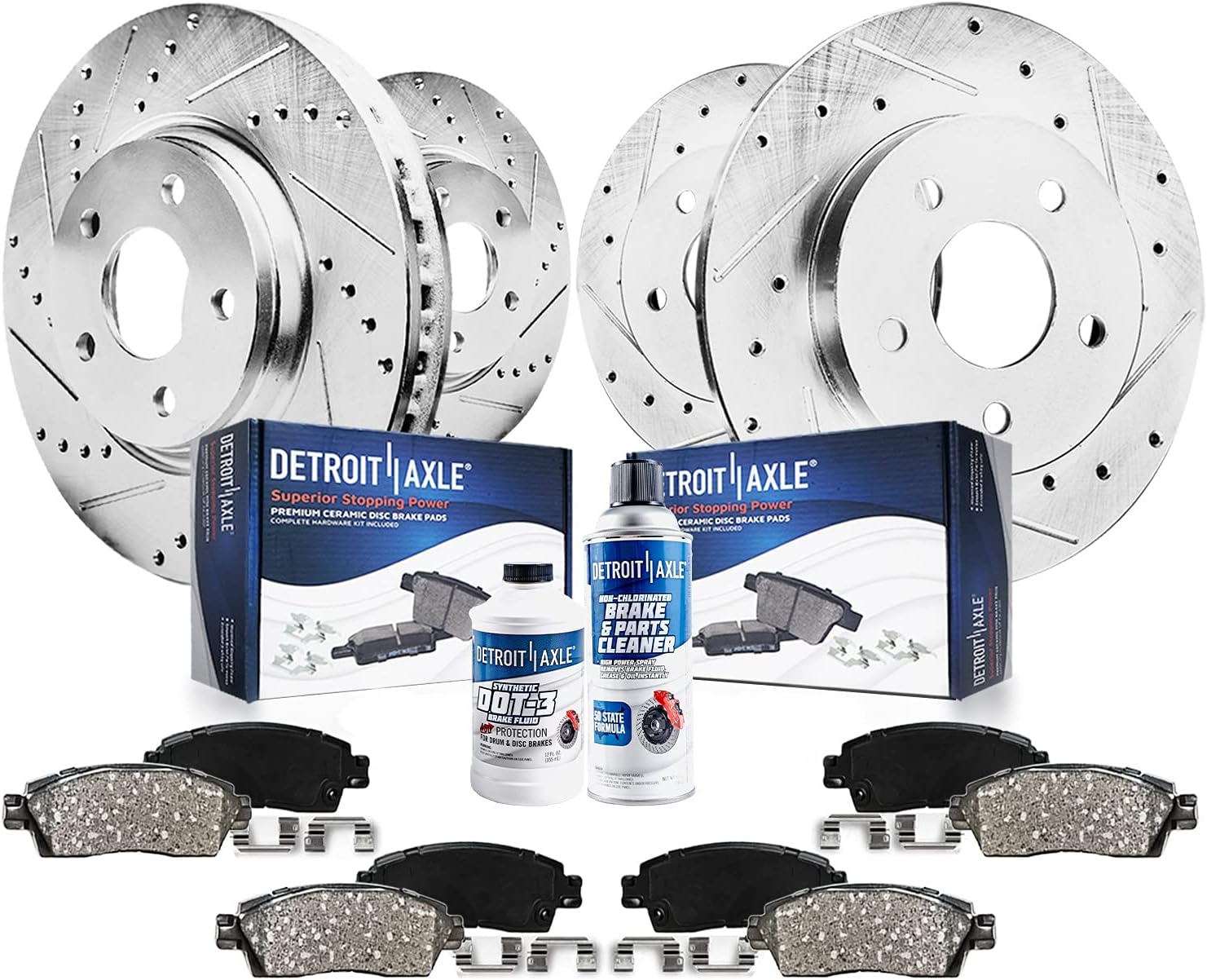 Front and Rear Drilled & Slotted Rotors Brake Pads 10pc Set V6504
