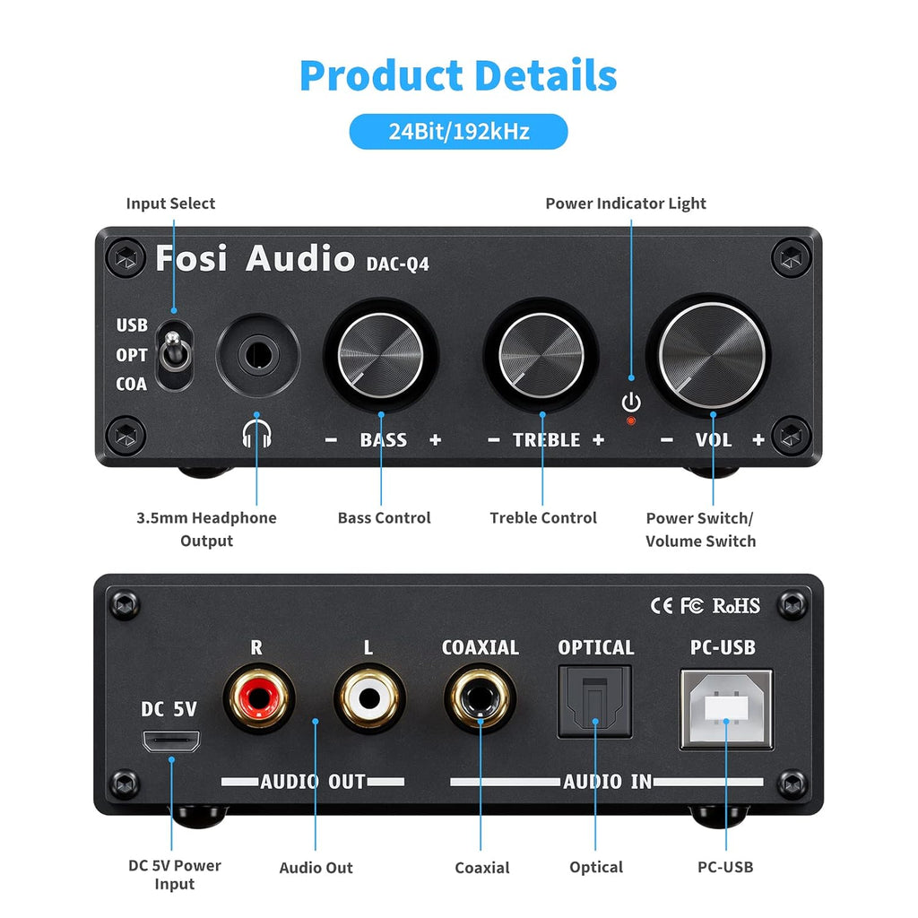 24-Bit 192 KHz USB Optical Coaxial to RCA AUX Digital-to-Analog Audio Converter I97370