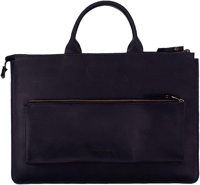 Leather Laptop Bag with Handle and Zipper Pocket W635
