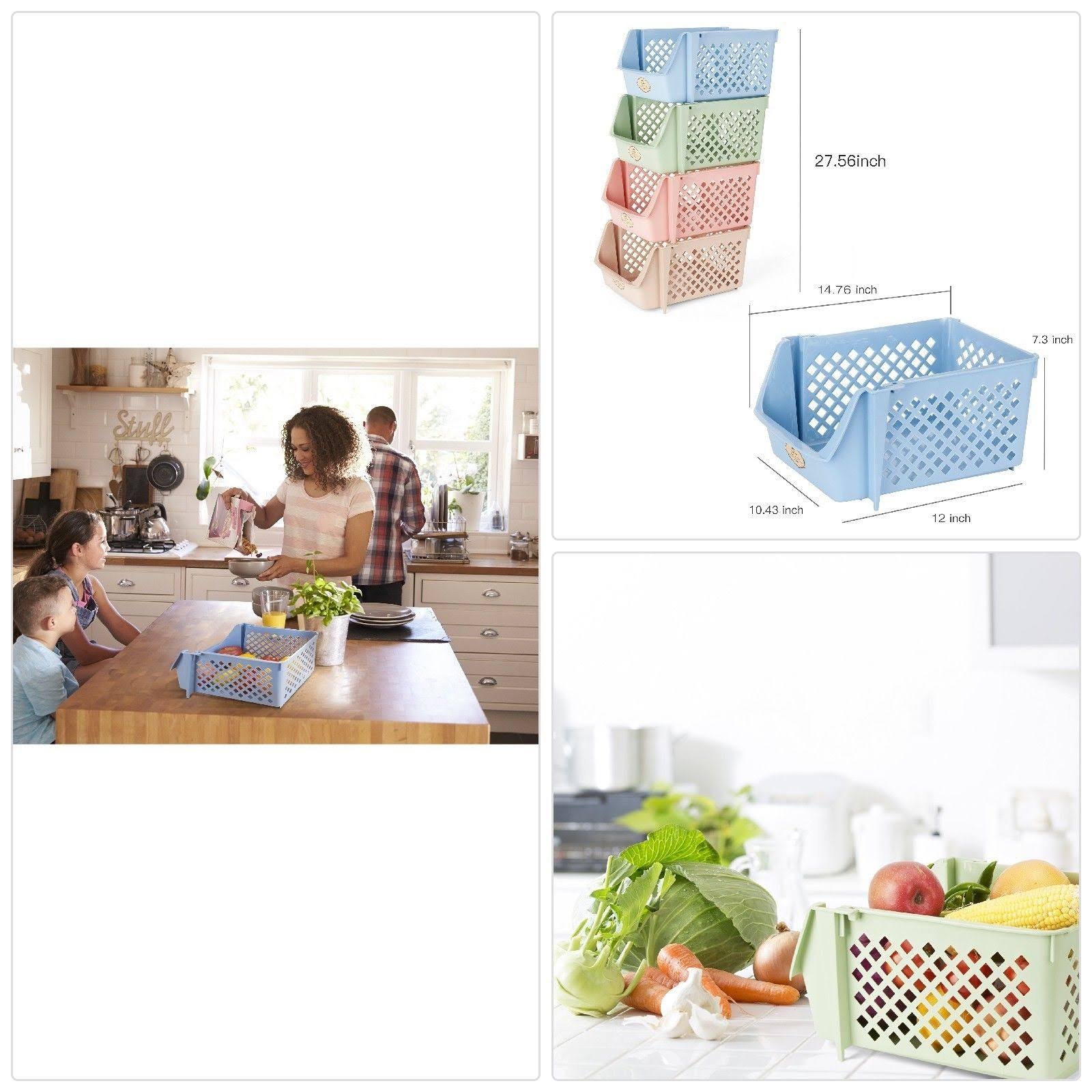 Stackable Plastic Storage Baskets Set of 4 Blue X438