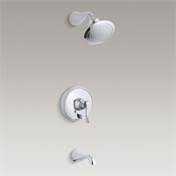 Bath and Shower Faucet Trim with Push-Button Diverter and Scroll Lever V974354