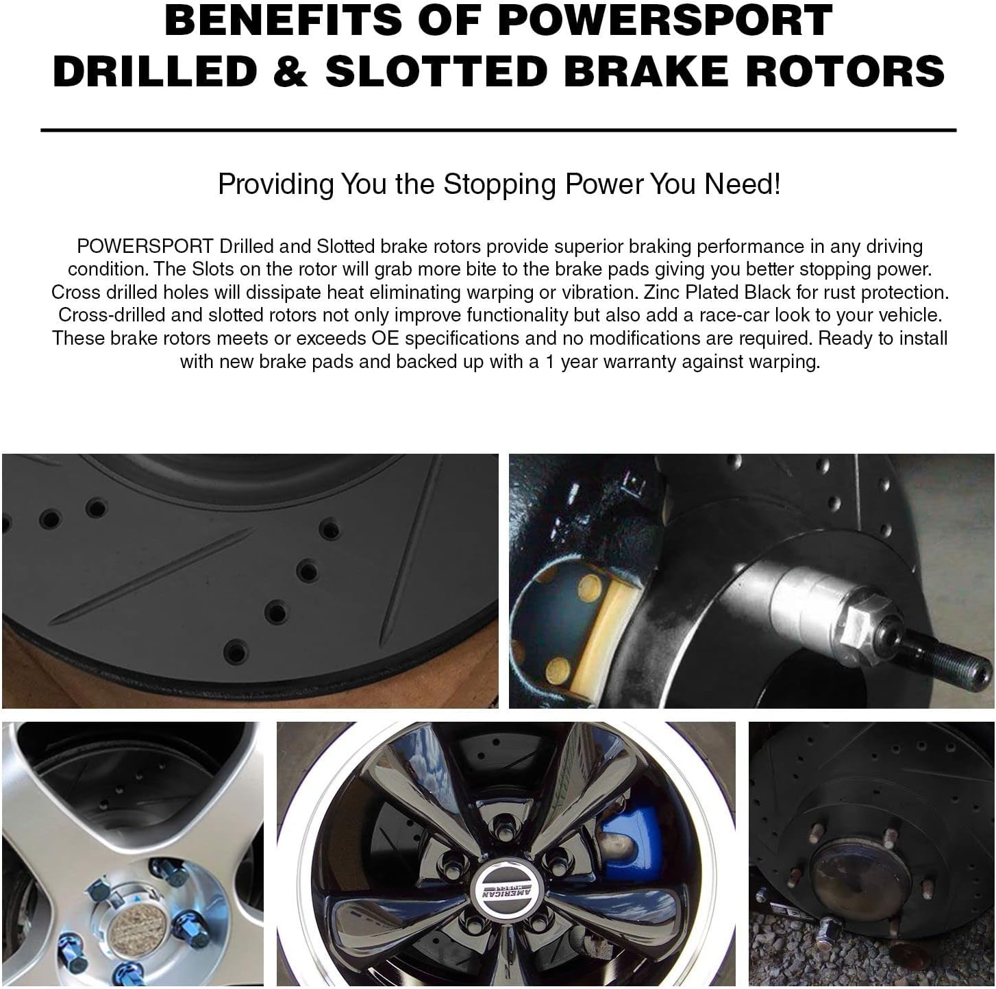 Black Drilled Slotted Brake Rotors and Semi Metallic Brake Pads M628621