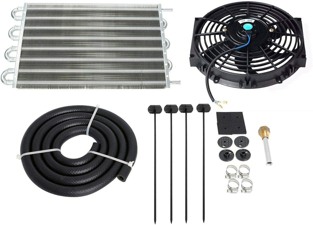 6 Row Transmission Cooler Aluminium Radiator Remote Oil Cooler with 10" Cooling Fan Mounting Kit Pack of 2 E9533