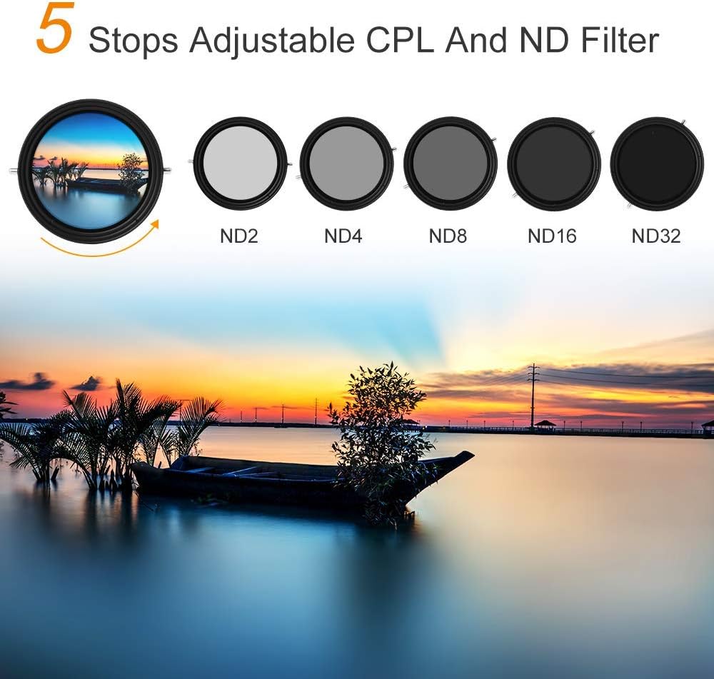 62mm Variable Fader ND2-ND32 ND Filter and CPL Circular Polarizing Filter 2 in 1 A33854