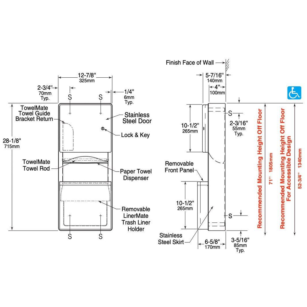 Surface-mounted Paper Towel Dispenser/Waste Receptacle Z9848