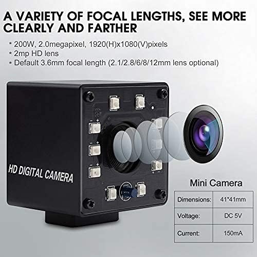2MP Night Vision Webcam HD 1080P 100fps USB Camera with 1/2.7 CMOS OV2710, 3.6mm Lens Monitor Infrared Web Camera with IR Cut and 10PCS Led Board USB Camera W2778
