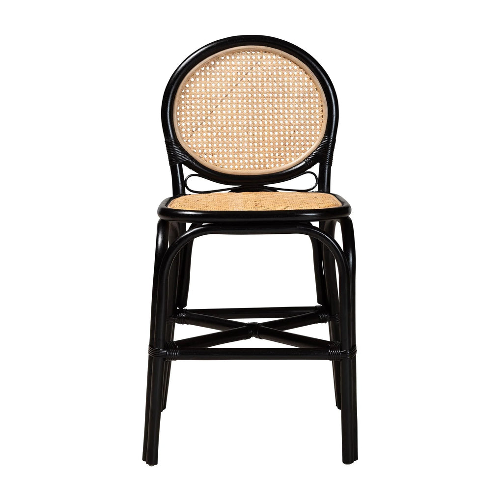 Two-Tone Black and Natural Brown Rattan Counter Stool A8227