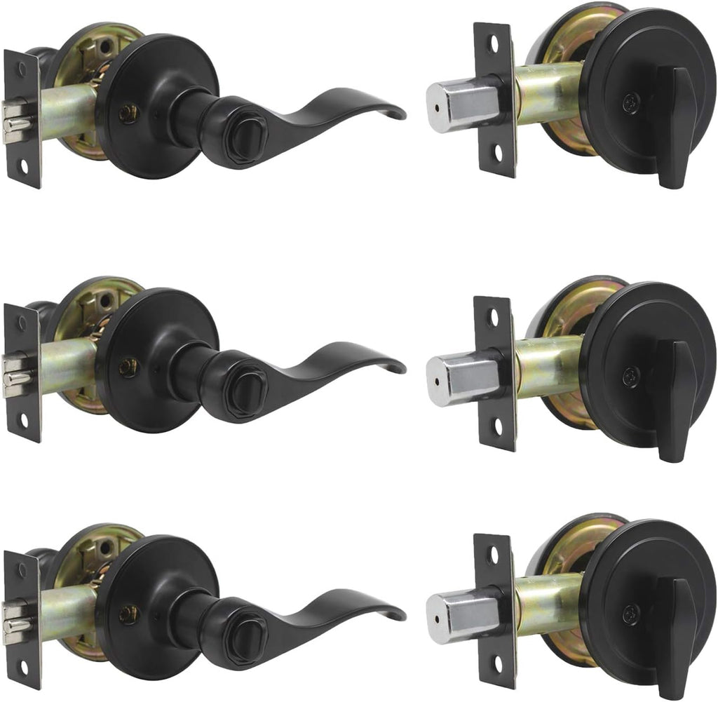 Oil Rubbed Bronze Exterior Entry Lever and Single Cylinder Deadbolt Combo Pack, Keyed Alike Lockset Handleset P274
