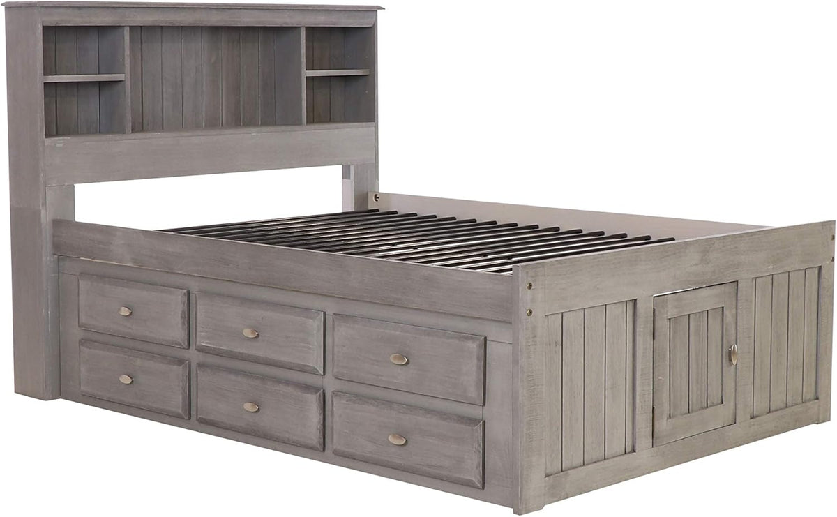 Charcoal Full Size Bookcase Captain Bed with 6 Drawer Storage B6129