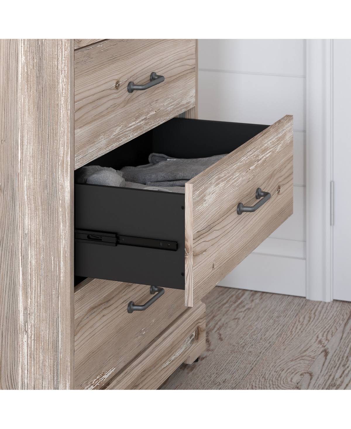 White Suede Oak Barnwood Chest of Drawers Z69465
