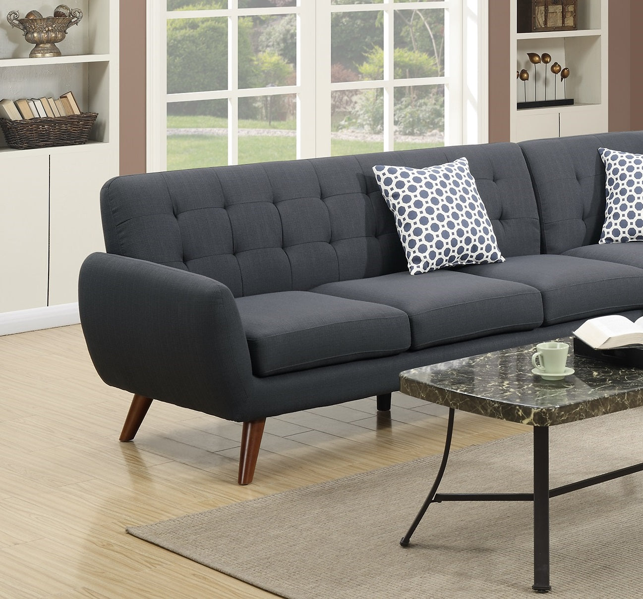 Ash Black Linen Like Fabric Sectional Sofa Couch S319