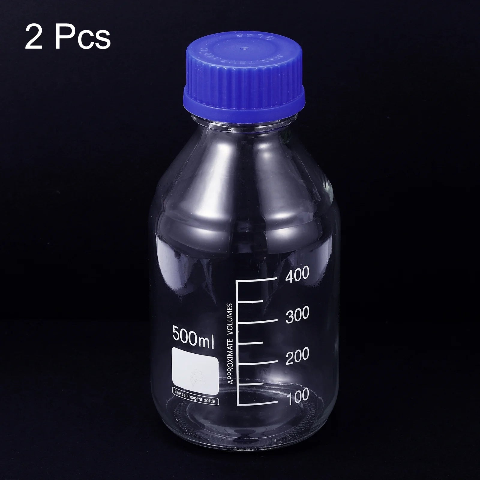 500mL Clear Graduated Glass Storage Bottle Blue Cap 2 Pack C638385