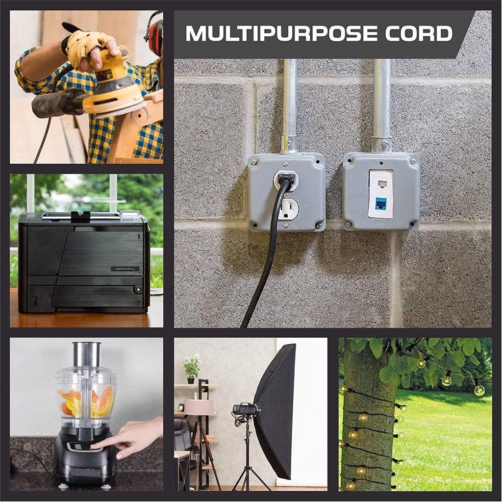 200 Ft 16/3 Black Outdoor Extension Cord with 3 Prong Grounded Plug T6512