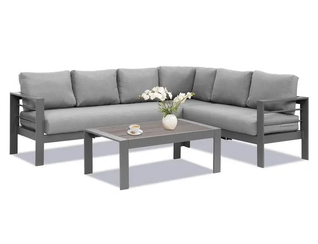 Grey Aluminum Corner Sectional Sofa with Dark Grey Cushions S628680
