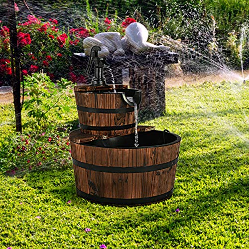 2-Tier Barrel Waterfall Fountain with Electric Pump G164003