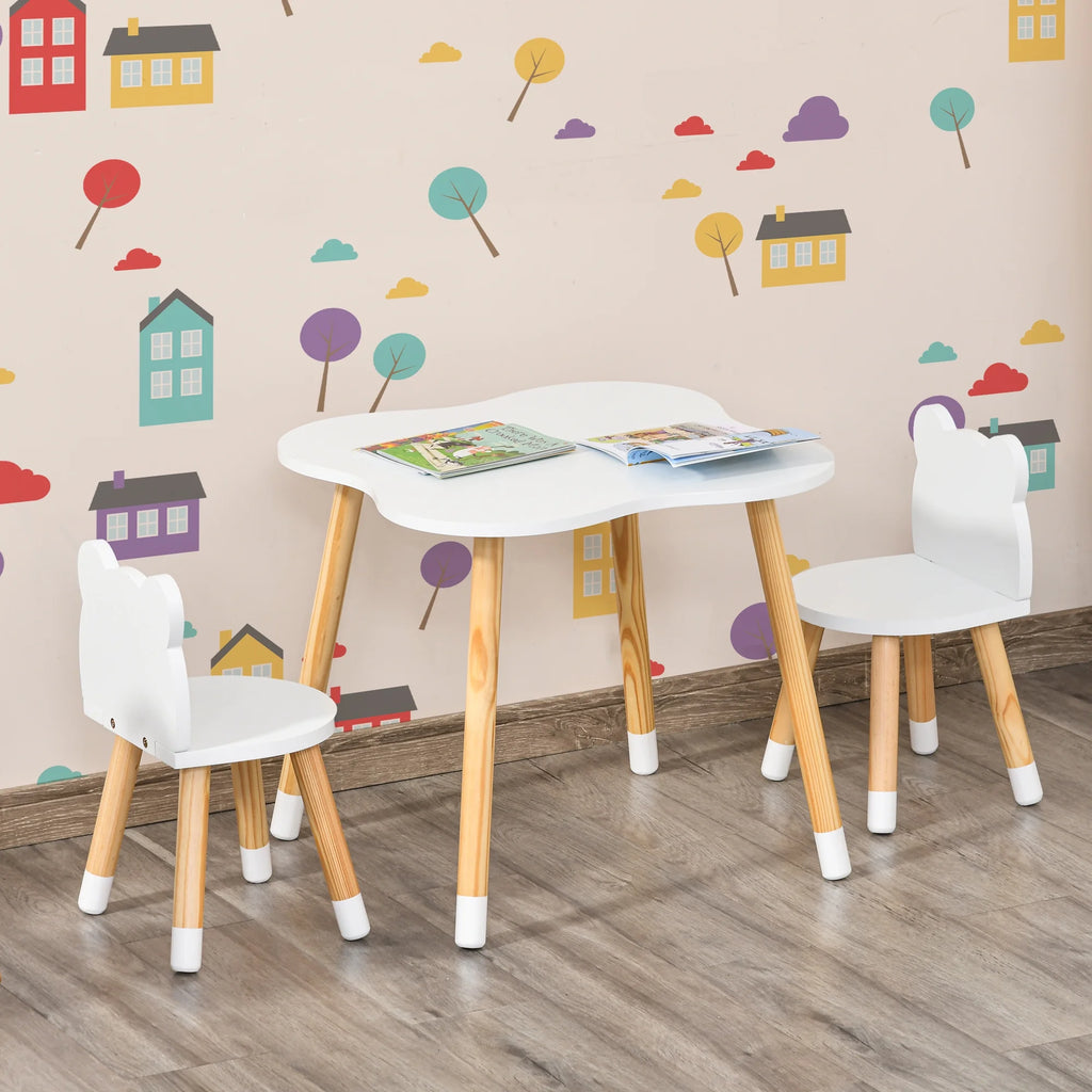 White Wooden Kids Table and 2 Chairs Set E994967
