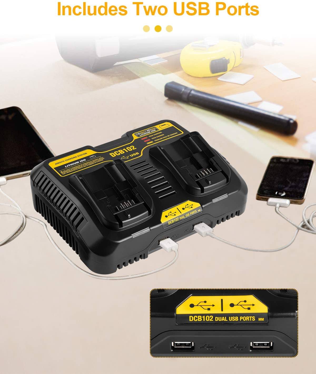 Replacement for DeWalt 12V-20V Max Li-Ion Battery Charger Dual Port K536