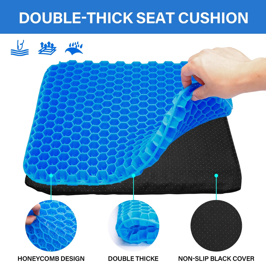 Gel Kayak Seat Cushion with Washable Non-Slip Cover, Waterproof Double Thicken Layer, Breathable Honeycomb Design, 14.9inch*12.9inch*1.1inch C15705