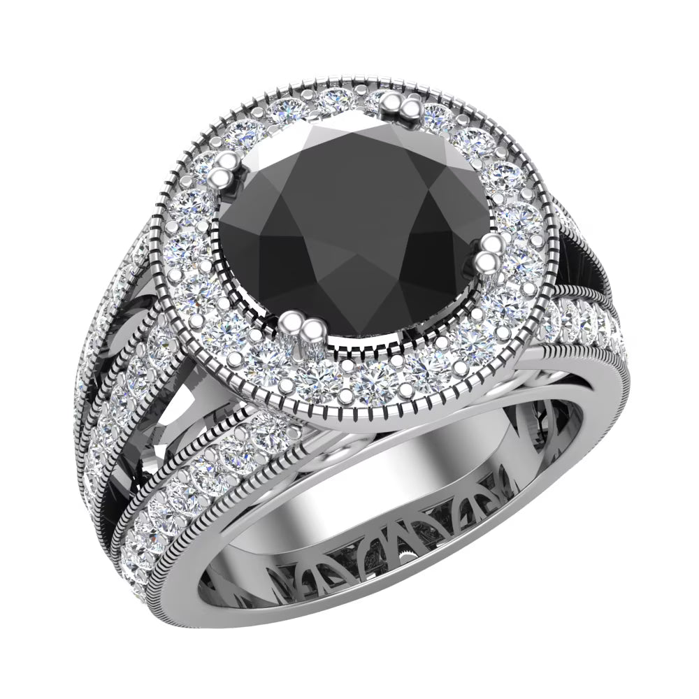 18K White Gold Black Diamond Engagement Ring 4.55 carat Z52343