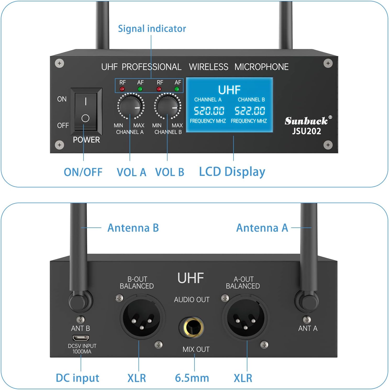 Portable Wireless UHF Karaoke Microphone with 2 Handheld Mics, 280ft Range, Pack of 2 T6052