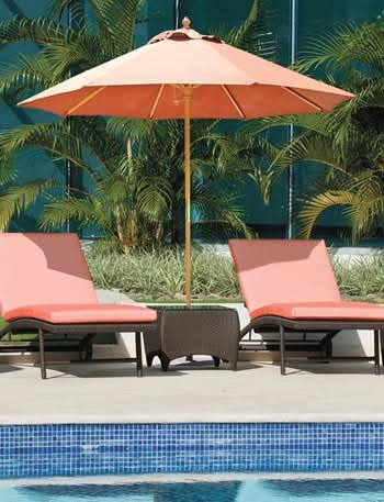 7.5 ft. Dark Wood Cafe Brass Sunbrella Umbrella V4448