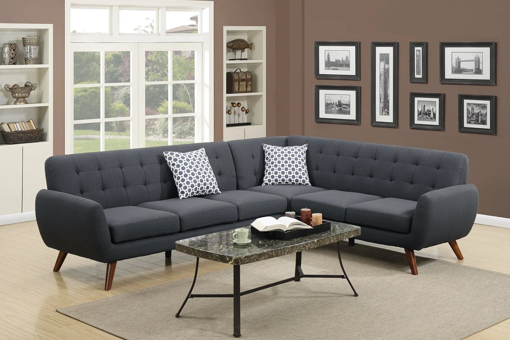 Ash Black Linen Like Fabric Sectional Sofa Couch S319