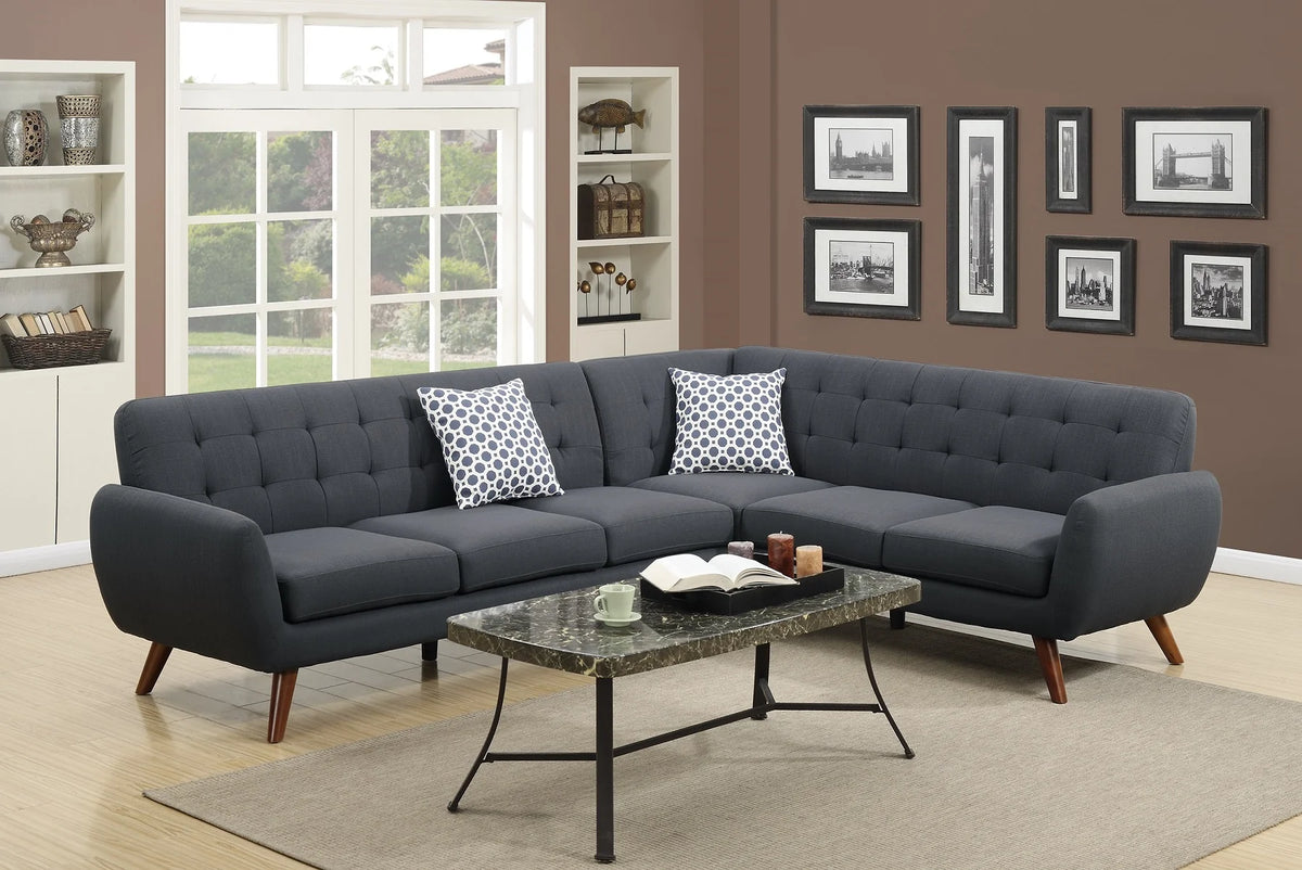 Ash Black Linen Like Fabric Sectional Sofa Couch S319