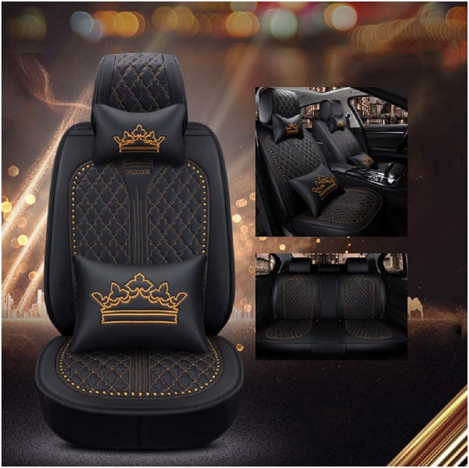 Luxury PU Leather Car Seat Covers 5 Seats Full Set Black-Gold Z40939