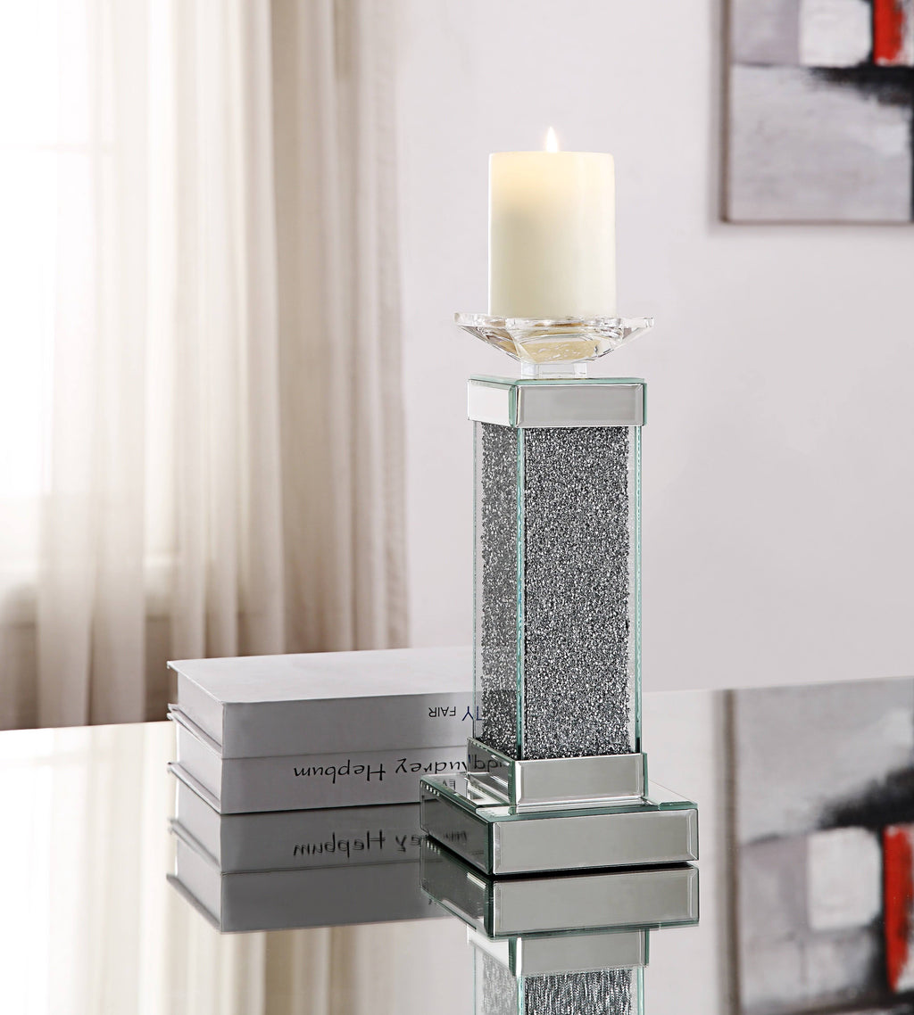 Set of Two Clear Glass Candle Holder with Faux Crystals D531