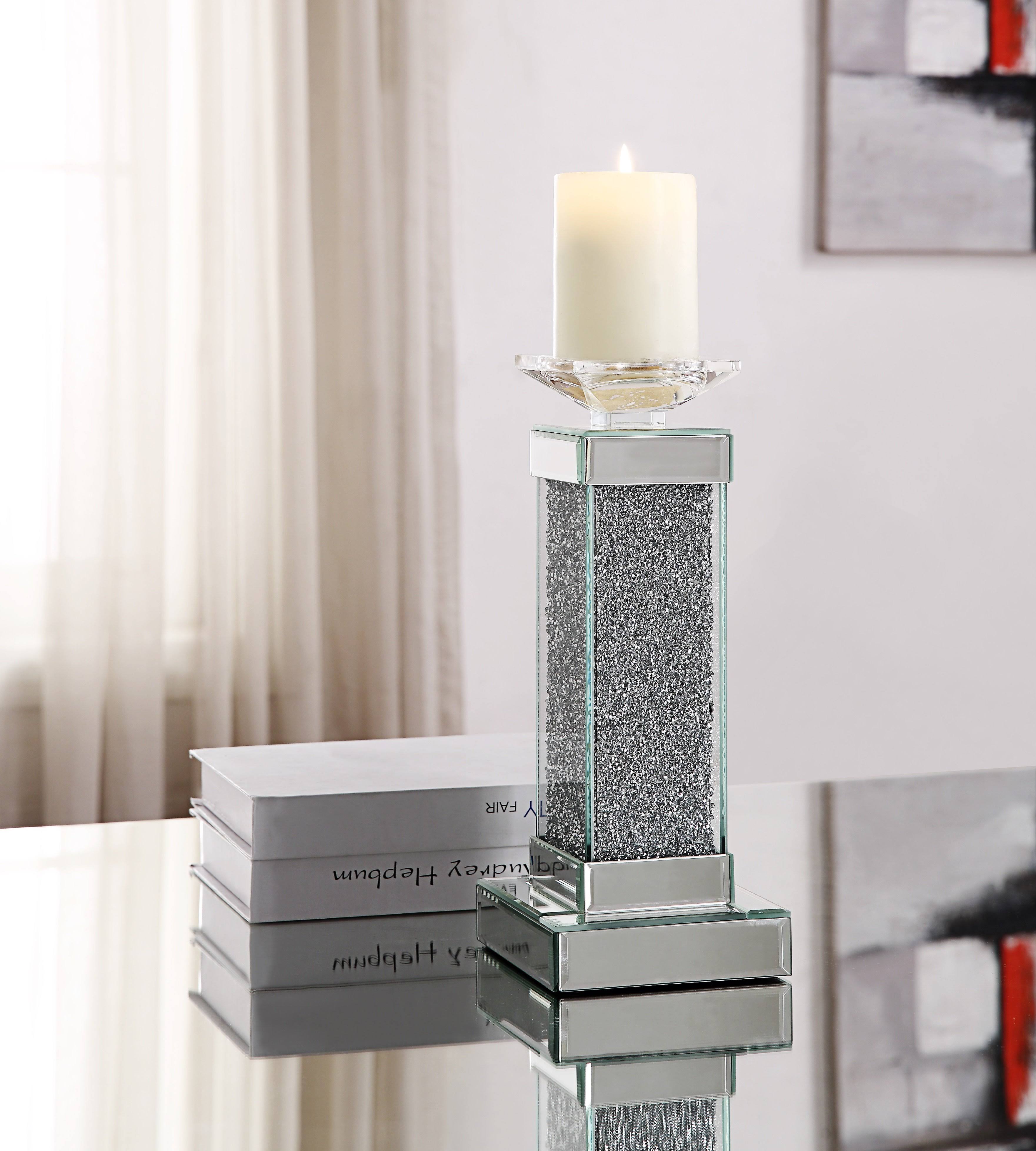 Set of Two Clear Glass Candle Holder with Faux Crystals D531