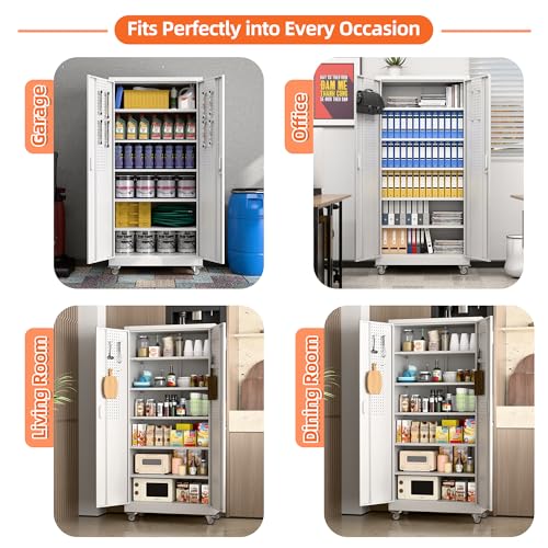 Lockable Rolling Steel Storage Cabinet with 5 Adjustable Shelves and Door (Black and Grey) W708