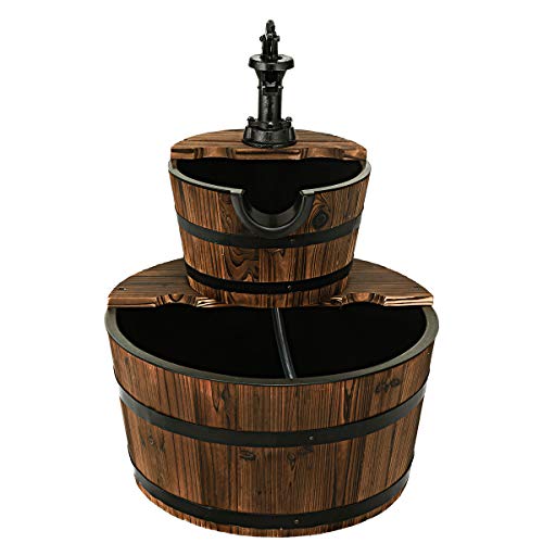 2-Tier Barrel Waterfall Fountain with Electric Pump G164003