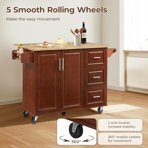 Black Rolling Kitchen Island with Storage and Drop Leaf D9267