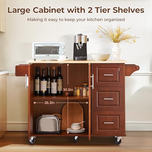 Black Rolling Kitchen Island with Storage and Drop Leaf D9267