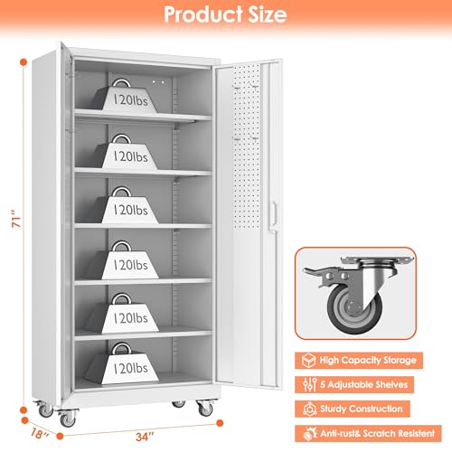 Lockable Rolling Steel Storage Cabinet with 5 Adjustable Shelves and Door (Black and Grey) W708