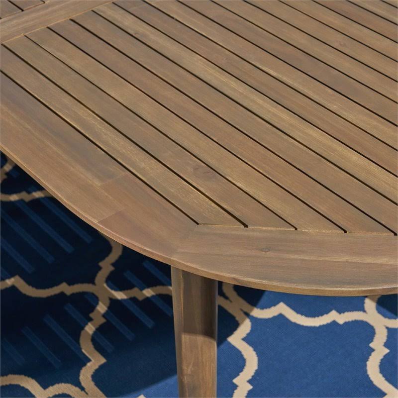 7 Piece Outdoor Acacia Wood Dining Set in Gray and Dark Gray O158