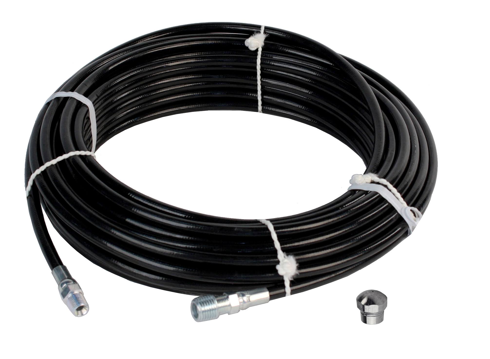 1/8in. x 100ft. 4800 PSI Thermoplastic Sewer Jetter Hose with 6.0 Orifice Button Nose Nozzle A983