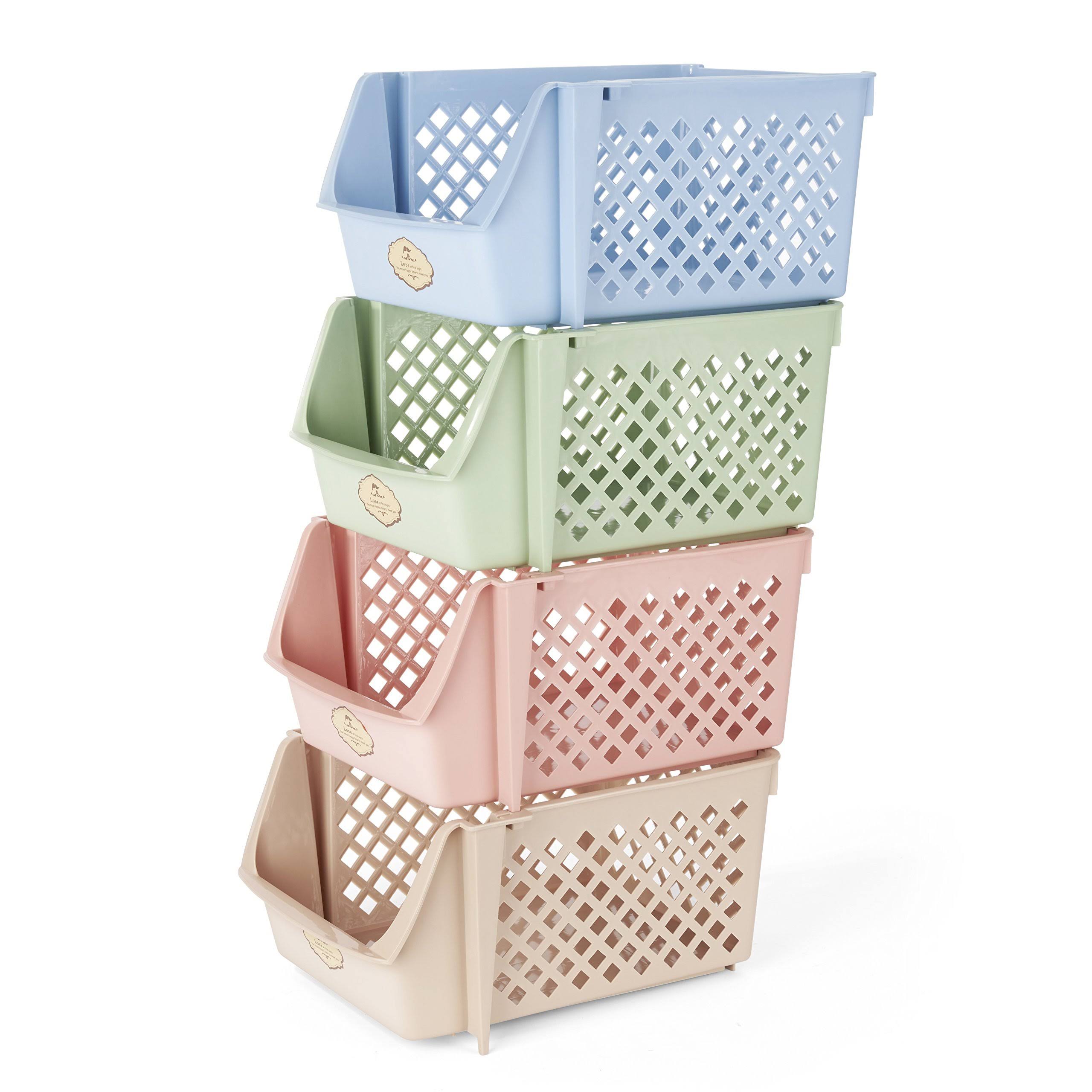 Stackable Plastic Storage Baskets Set of 4 Blue X438