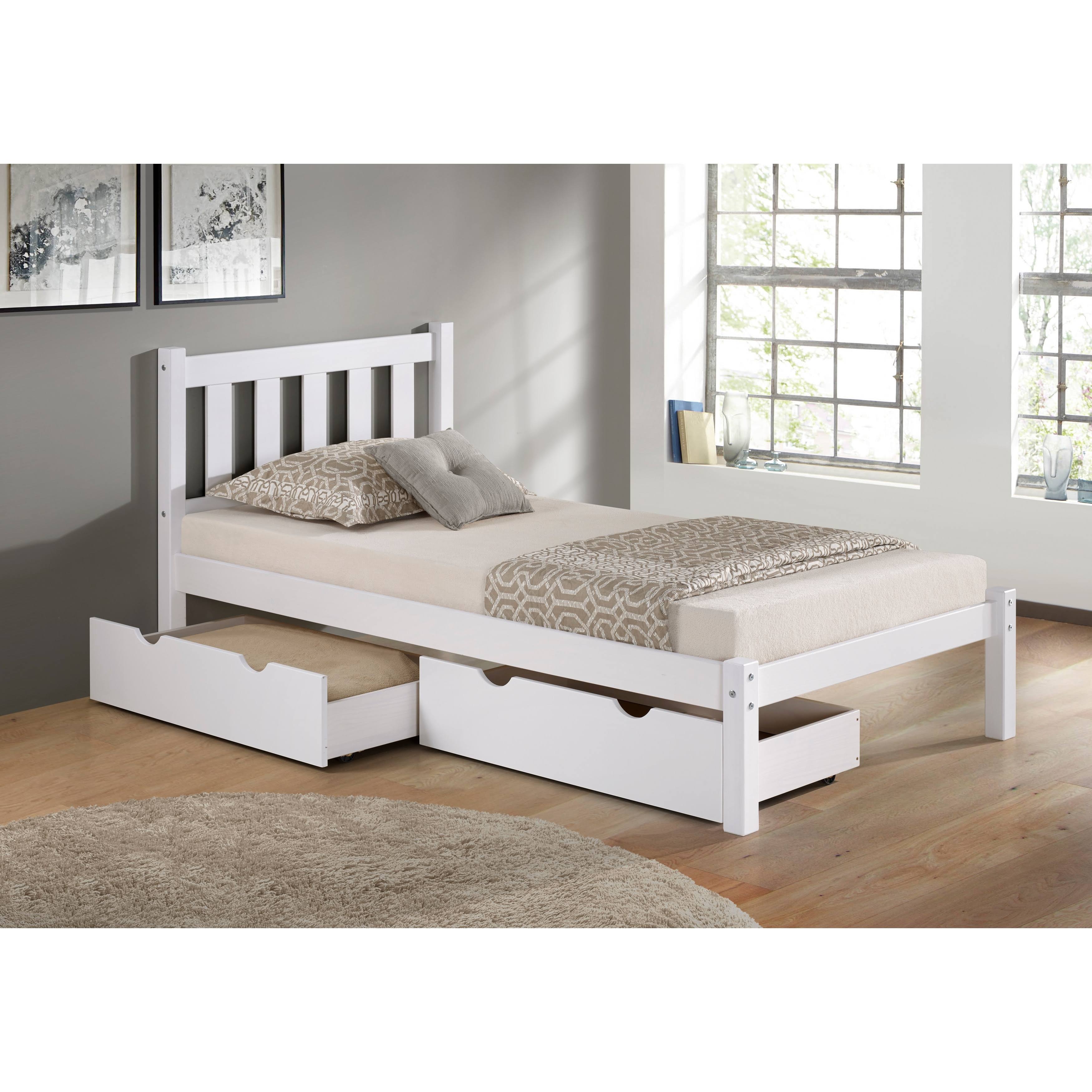 White Twin Bed with Storage Drawers R933